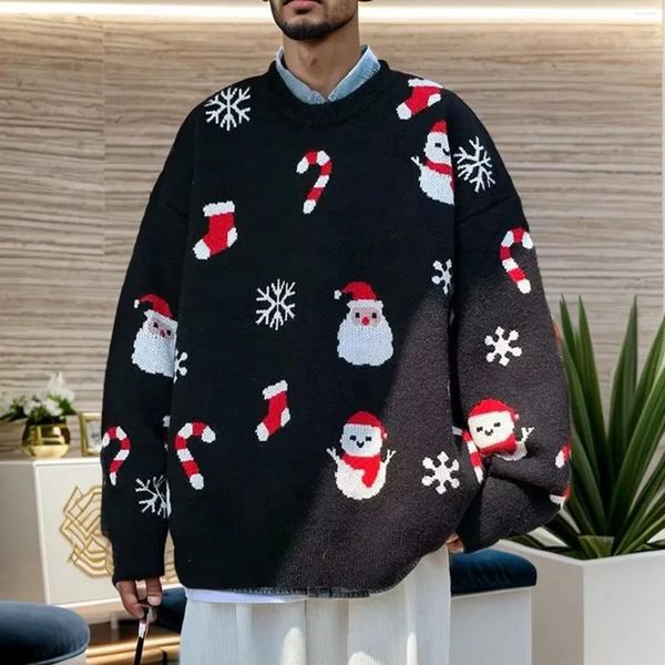 Camisolas masculinas outono e inverno casais vestido de natal velho cabeça de malha camisola pulôver jaqueta com capuz casaco de negócios outwear