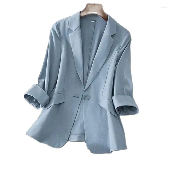 Kadınlar Suits 2023 Mavi Takım Palto İlkbahar Yaz Moda Koreli Üç Çeyrek Kollu Blazers Kadın Ceket Günlük Bayanlar Blazer Tops