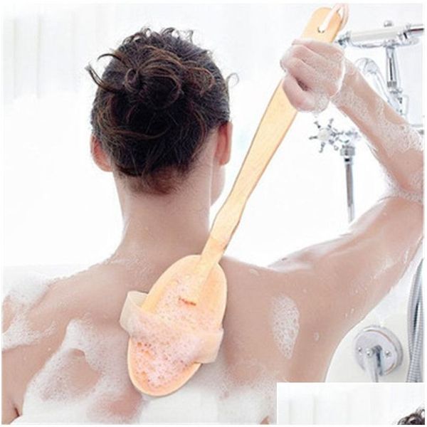 Spazzole da bagno, spugne lavapavimenti possono smontare spazzola da bagno setole naturali morbida pelliccia manico lungo in legno pulizia profonda pelle pulita Hom Dhi5R