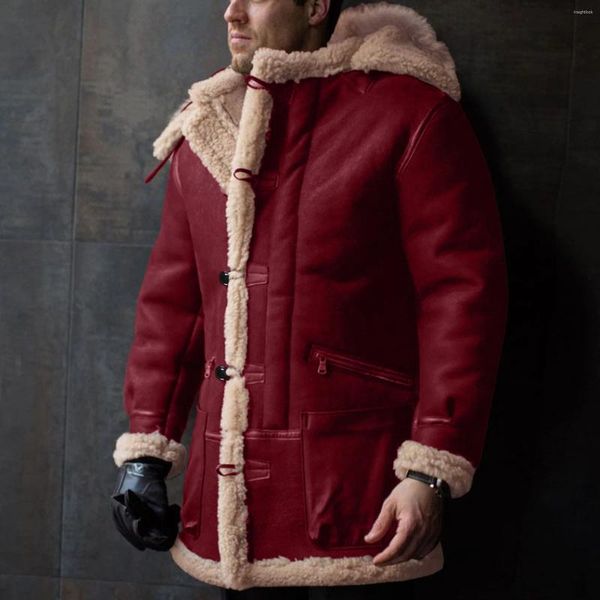 Jaquetas masculinas 2023 tamanho grande jaqueta de veludo escovado liso composto de couro grosso casaco de lã outono e inverno desgaste ao ar livre