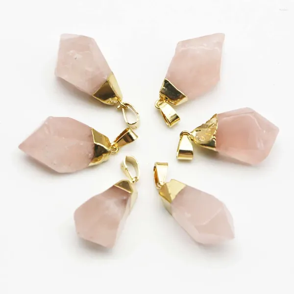 Colares de pingente de pedra natural rosa quartzo banhado a ouro colar irregular pingentes encantos moda jóias fazendo acessórios presente