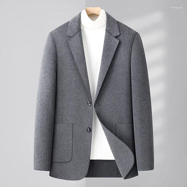 Ternos masculinos moda casual fino lã dupla face cor sólida cavalheiro coreano negócios vestido de noite oficial casamento blazer