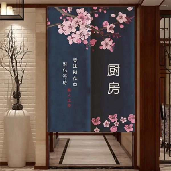 Cortina de cozinha japonesa restaurante porta divisória cortinas tecido linho flor cerejeira decoração noren pendurado metade