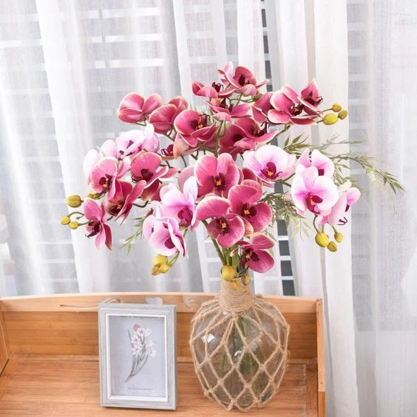 Flores decorativas decorações para casa estilo de luxo 5 cabeças 68cm filme borboleta orquídea flor para decoração mesa casamento pano de fundo vaso