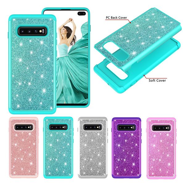 Custodia per telefono Luxuly Glitter Bling per Samsung Galaxy S10 Plus J3 J7 Star Hybrid Dual Layer Custodia protettiva robusta per tutto il corpo Adatta per iPhone XR XsMax 6 7 8Plus