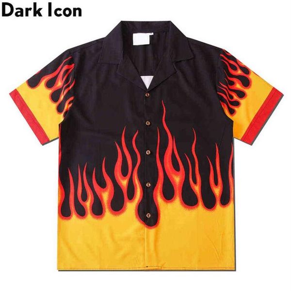 Camicia Dark Icon Flame Camicia da uomo Vintage Street Camicia da uomo estiva Camicia hawaiana Abbigliamento uomo 210610271i