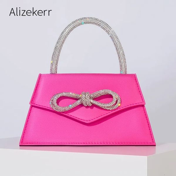 Abendtasche, Schleife, Satin-Handtaschen, elegante Boutique, Kristall-Kupplung mit Griff oben, Geldbörsen, Kette, Umhängetaschen, Hochzeit, Party 231017