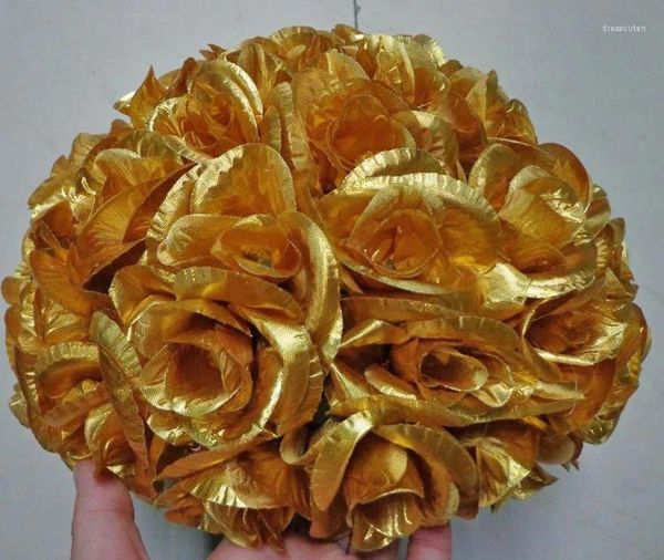 Fiori decorativi 40 cm oro crittografia artificiale rosa fiore di seta palle da bacio palla appesa ornamenti natalizi compleanno matrimonio