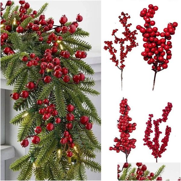 Decorações de Natal 5 pcs Bagas Pine Ramos Artificial Red Berry Grinalda Árvore para Home Xmas Party Table Ornaments Drop entrega Dh6Fu