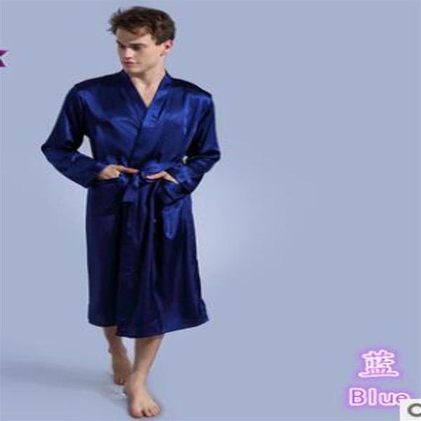 1pcs çok uzun bornoz sahte ipek yumuşak ev bornoz artı boyut S-xxl erkekler için gece günlüğü kimono katı elbiseler erkek saten pijama248s