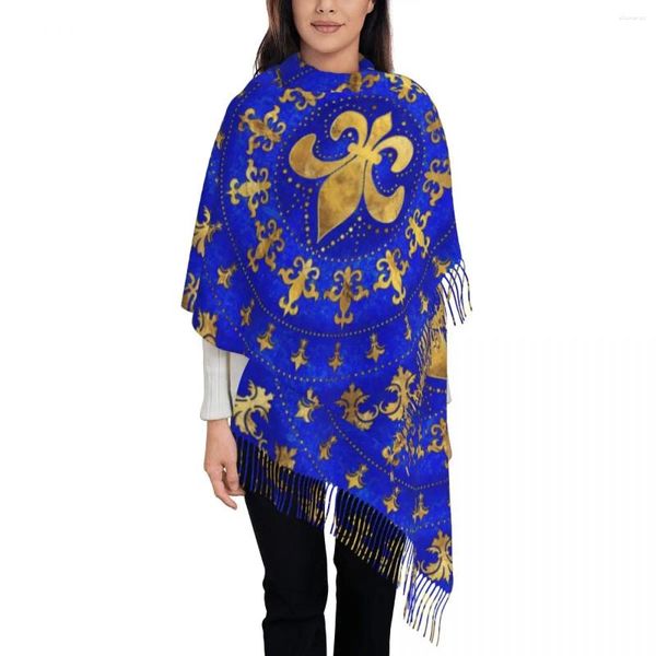 Sciarpe Fleur De Lis Sciarpa di lapislazzuli per donna Autunno Inverno Scialli Pashmina e avvolgere Fiore di giglio Grande con nappa Abbigliamento quotidiano