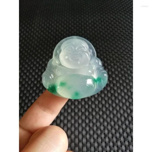 Collane con ciondolo Smeraldo intagliato Buddha Maitreya Miniera del Myanmar Fiori galleggianti simili a legname Sorridente Grande pendente di giada