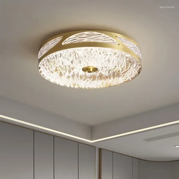 Luzes de teto modernas de luxo lâmpada de cobre vidro textura de água corredor luz interior led para sala de jantar quarto varanda