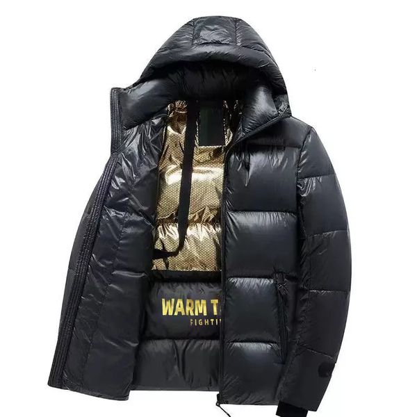 Piumino da uomo Parka Cappuccio Capispalla casual Giacca a vento Moda maschile Cotone caldo Parka Lucido termico nero Bomber Giubbotti Uomo antivento 231017