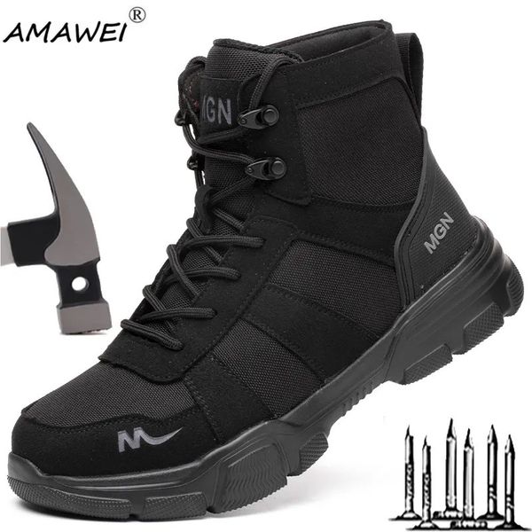 Stivali di sicurezza uomini indistruttibili Amawei 39 Sneakers a prova di puntura in acciaio per forature per calzature maschile Donne Scarpe da lavoro 231018 991
