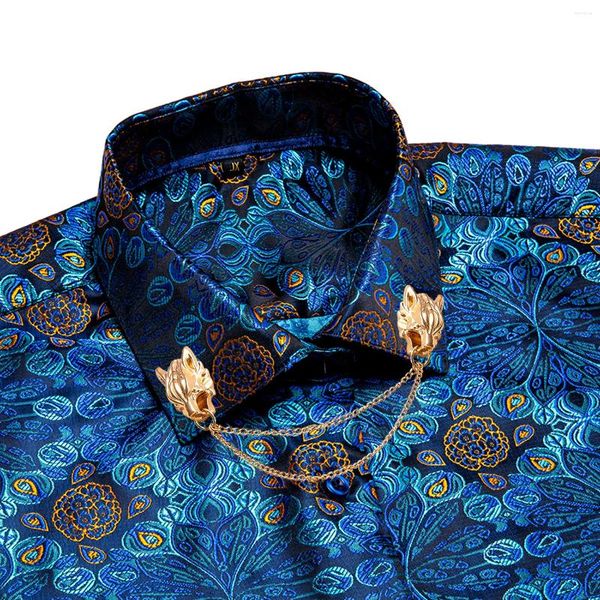 Camicie casual da uomo Camicia da uomo in seta Hi-Tie Squisita verde acqua blu manica lunga Slim Fit Paisley Jacquard Primavera Autunno per regalo di festa aziendale