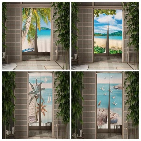 Vorhang Strand Meer Palmen Trennwand Küche Café Türvorhänge Ozean Landschaft 3D-Druck Badezimmer Hälfte Noren Home Dekoration