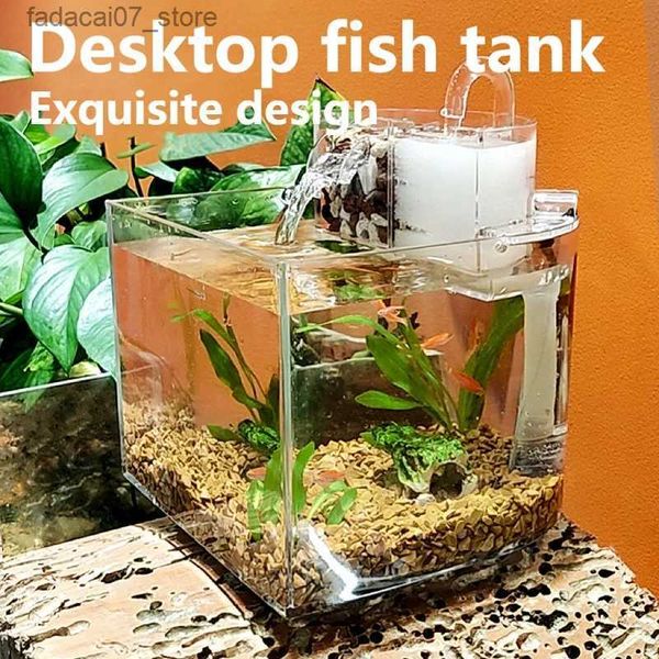 Aquários novo desktop anfíbio mini aquário beta tanque de peixes com filtro de água silencioso ar 2.5w bomba de alto oxigênio aquário decoração do tanque de peixes yq231018