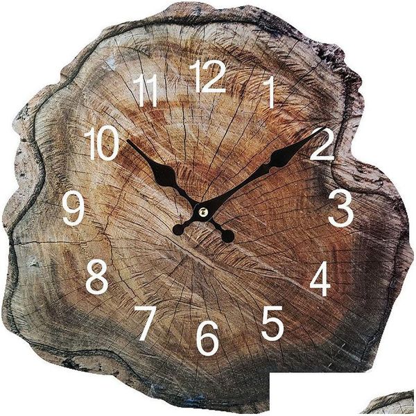 Orologi da parete Orologi da parete Simation Anello annuale Venature del legno Orologio da appendere silenzioso Caffè Ufficio Decorazione della casa 230427 Home Dhgarden Dhxp5