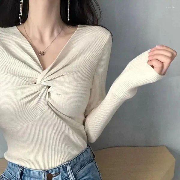 Maglioni da donna Pullover a maniche lunghe in puro colore T-shirt casual Maglione Moda Street Streetwear Incrociato con scollo a V Abbigliamento Top coreano