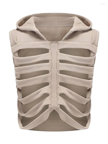 Canotte da donna Aldult Unisex Halloween Scheletro Gilet con cappuccio Y2K Teschio gotico Scava fuori Crop Gilet Harajuku Cyber Punk Canotta