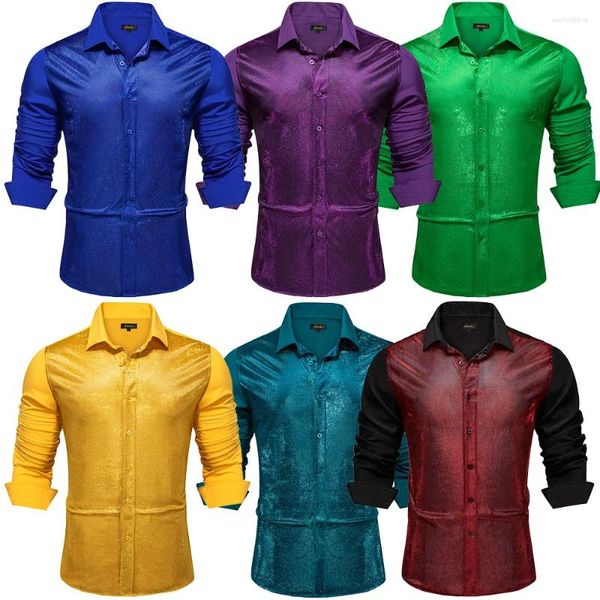 Camisas de vestido masculinas lantejoulas metálicas manga longa boate festa de baile disco camisa social designer de luxo roupas masculinas traje