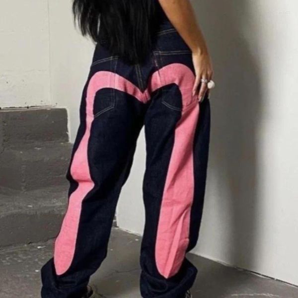 Jeans da donna Y2K Retro stampa personalizzata da uomo Punk Hip Hop Gotico Loose Straight Coppia Street Wear