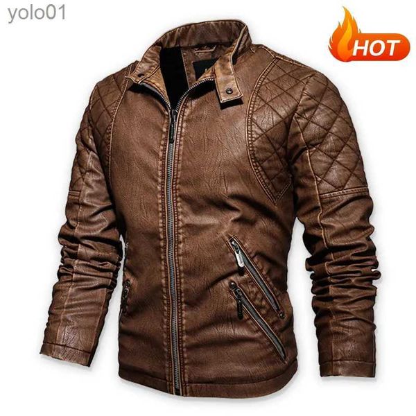 Men's Leather Faux Leather Men Fashion Leather Jacket Men Autumn Motorcycle Slim Fleece Jacket Coat Men Spring Outdoor Casual Motor Biker PU Leather JacketL231018