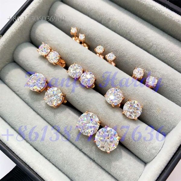 Zuanfa Jewelry GRA Certificado Moissanite Brincos 3Mm 4Mm 5Mm 6.5Mm 8Mm VVS Diamante Brincos de Ouro Sólido