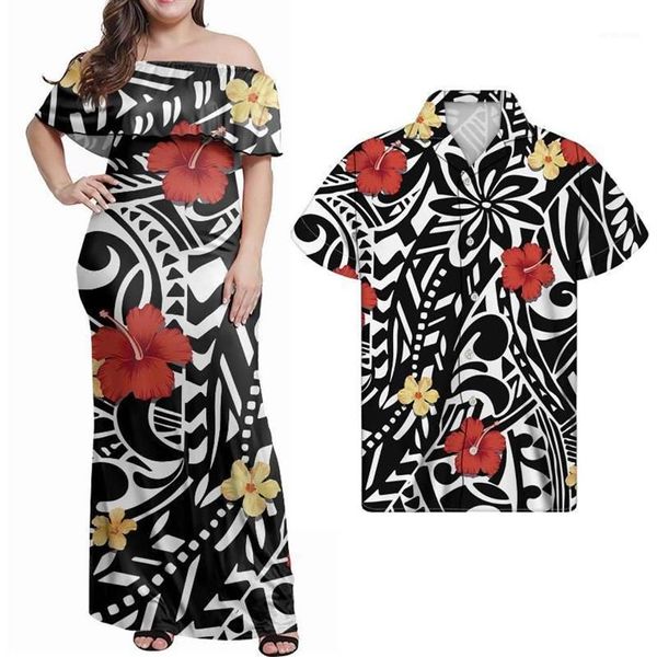 Повседневные платья Hycool Fashion Plus Размер Полинезийский этнический дизайн Puletasi Платье с рюшами Мужская гавайская рубашка Черное лето 2022235i