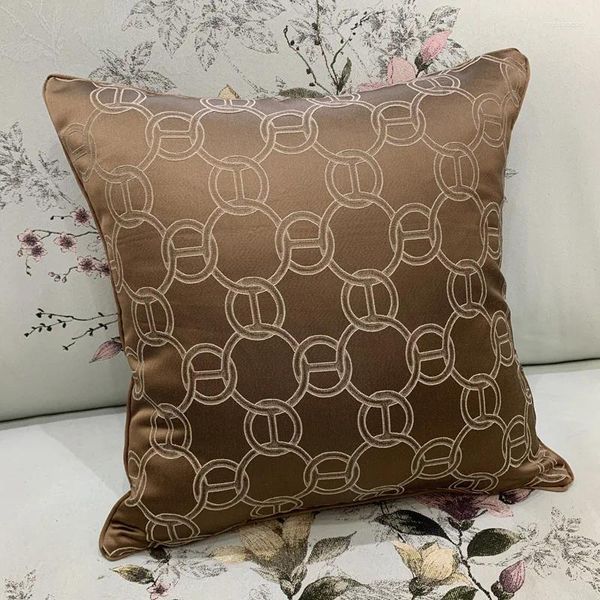Cuscino di lusso moda marrone cerchio catena geometrica copertura tessuta decorativa casa divano sedia caso 45x45 cm 1 pz/lotto