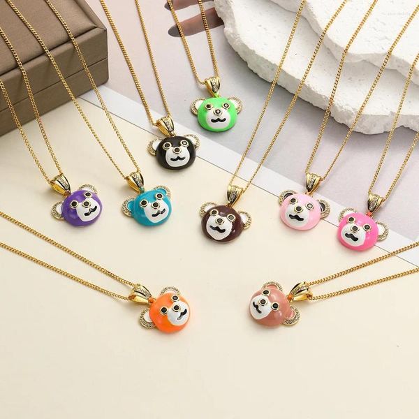 Colares de pingente hip hop cobre incrustado zircão gota óleo panda cabeça colar casal ornamento