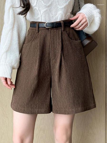 Frauen Shorts 2023 Herbst Winter Ins Vintage Design Lose Cord Breite Bein Frauen Mode Outwear Lässige Hohe Taille Fünf punkt Hose