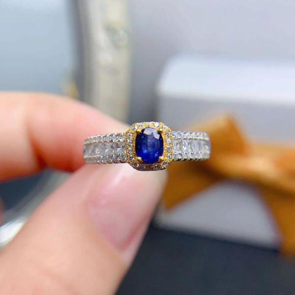 Anéis de cluster Anel de safira natural para uso diário 4emm 5mm azul prata 925 esterlina mulher jóias presente