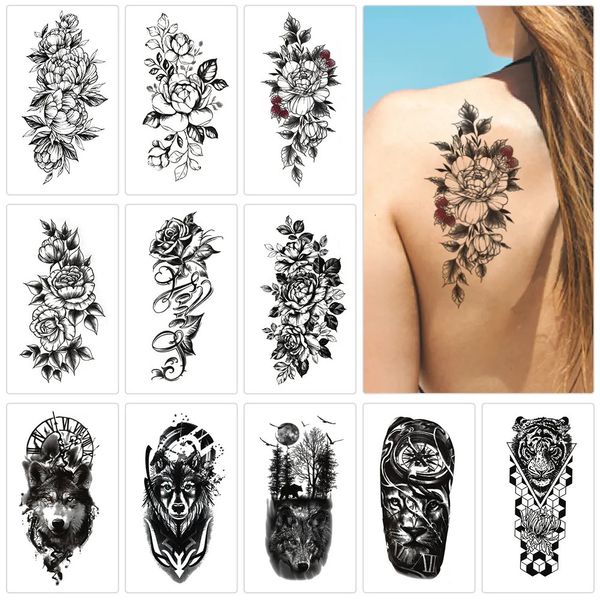 5PC temporäre Tattoos 10 Blatt gemischte Aufkleber für Frauen und Männer Tiger Wolf Löwe Blume Fake Body Art Aufkleber 231018