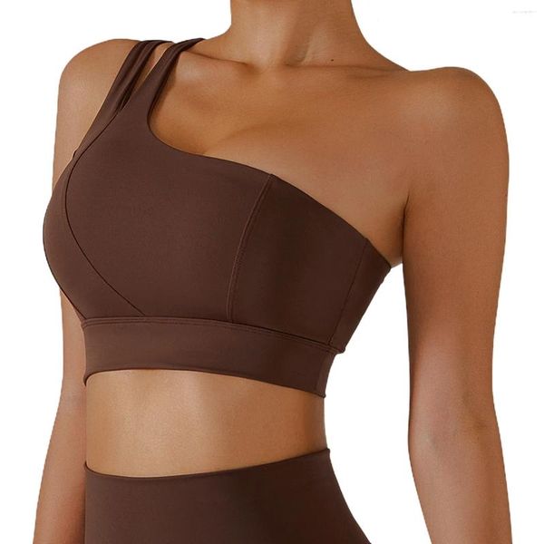 Yoga Outfit Back Bra One-Peça Nude Um Ombro Elástico À Prova de Choque Esportes Para Mulheres Running Fitness Tank Top