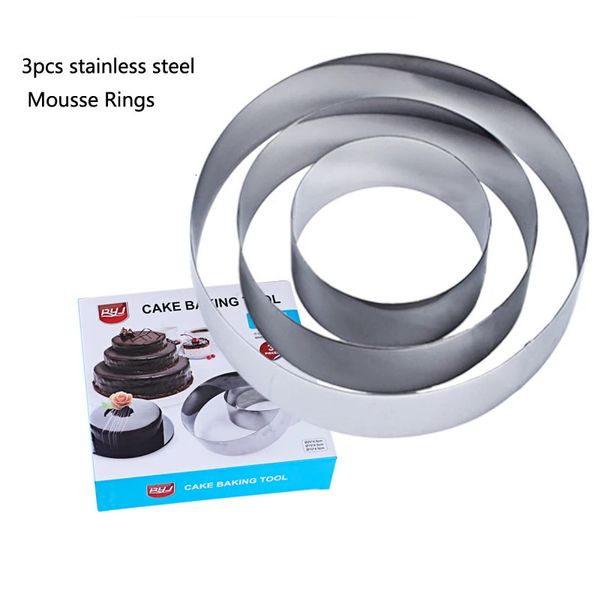 Moldes de cozimento 3 Pçs / set Anéis de Mousse de Aço Inoxidável Cortador de Biscoitos Grande Forma Redonda Molde Fondant Jelly Bolo Cortador Ferramenta de Cozimento Cozinha 231018