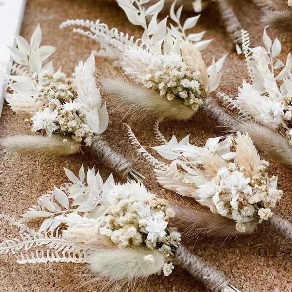 Flores decorativas 5/10 peças natureza seca boutonniere casamento dama de honra flor noivo e padrinhos convidados boho rústico vintage aniversário