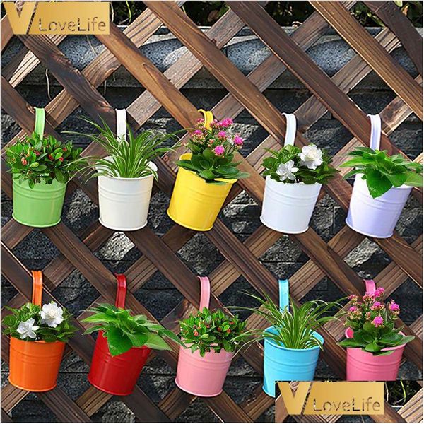 Plantadores Potes Plantadores Potes 10 Pcs Parede Pendurado Flor Metal Com Alça Ferro Jardim Varanda Balde Vertical Titular Home De Dhgarden Dhynj