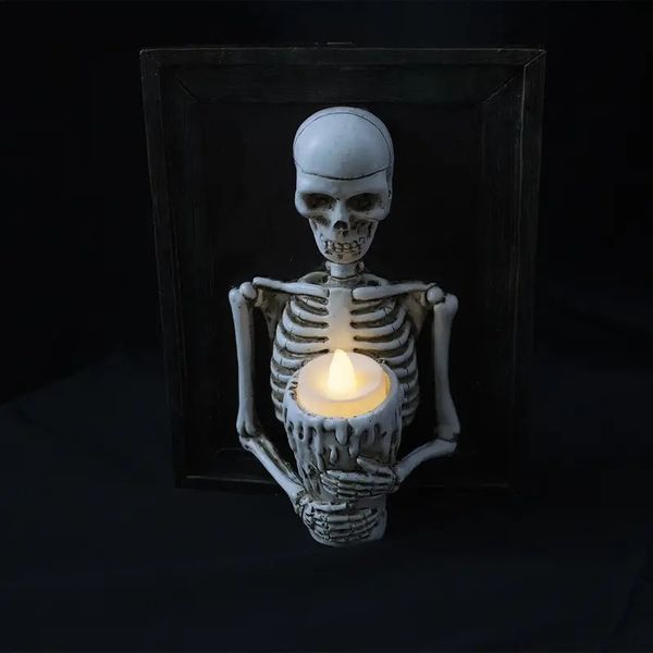 1 pezzo, cornice scheletro teschio Halloween decorazione della parete di casa decorazione candeliere teschio decorazioni di Halloween
