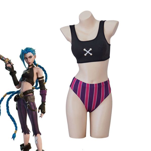 Lol jinx cosplay traje de duas peças roupas de banho femininas anime biquíni maiô halloween carnaval terno para senhoras cosplay