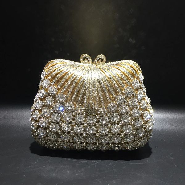 Akşam çantası altın rengi çiçek s debriyaj çantaları kristal çanta taşları metal kavramalar küçük minaudiere el çantası düğün 231017