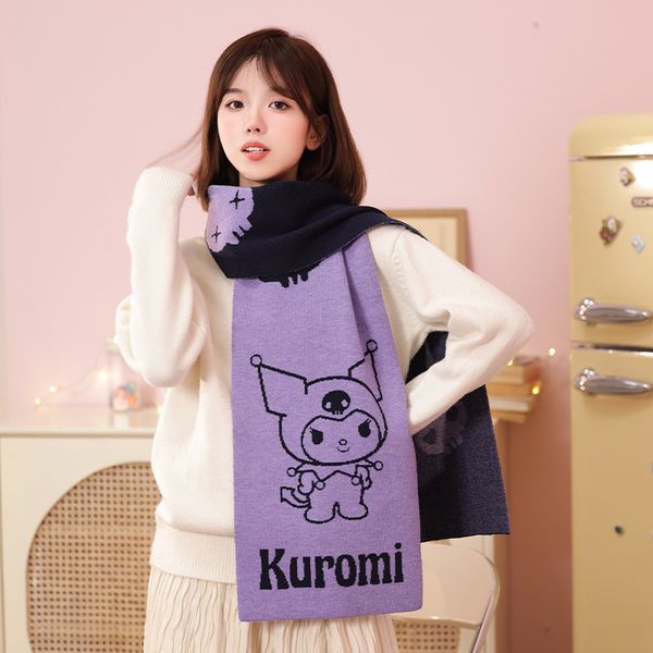 Sciarpa Kuromi da donna autunno inverno premium 2023 nuova sciarpa da cartone animato in lana lavorata a maglia calda con cane cannella