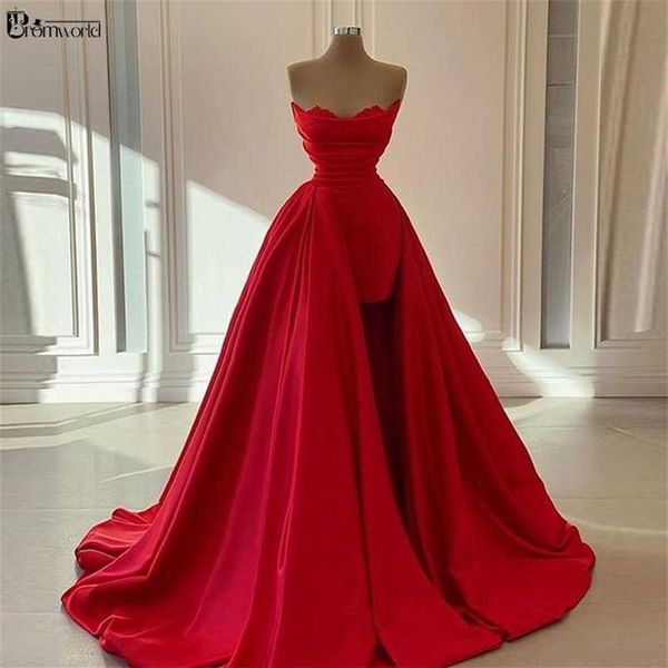 Красные длинные вечерние платья со съемным шлейфом Вечерние платья Женская вечеринка Милая атласная Vestidos De Fiesta Платье для выпускного вечера 2112233087