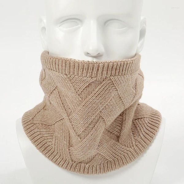 Lenços à prova de vento lã tricô anel cachecol mulheres inverno quente cabeça pescoço listra cashmere silenciador moda