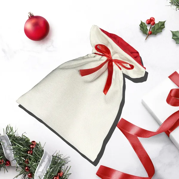 Boş Santa Sublimation Sacks DIY Kişiselleştirilmiş Kırmızı Şerit Bag Noel Hediye Çantaları Cep Isı Transferi 2024 Yeni Yıl DHL 11.7 S