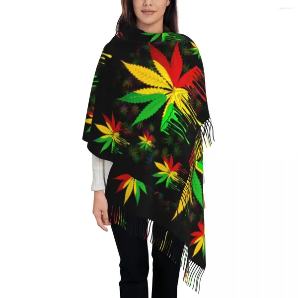 Lenços lenço feminino com folha de borla rasta cores grande xale quente macio e folhas de envoltório pashmina reversível