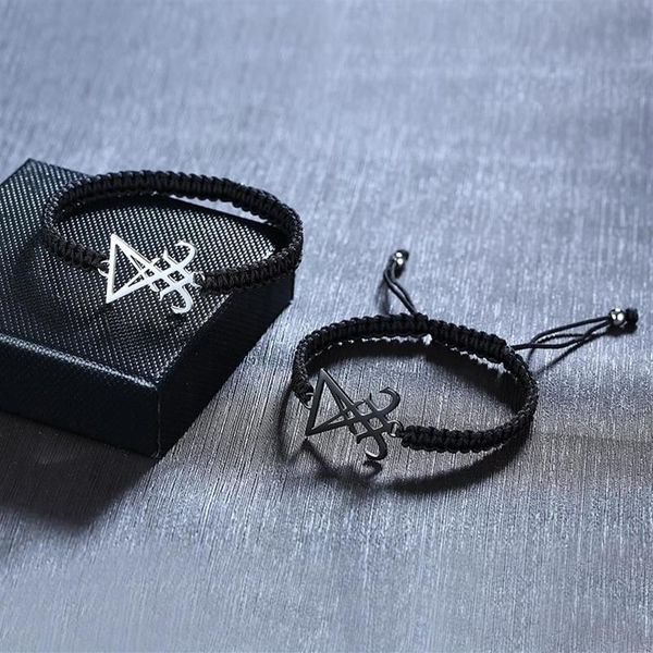 Charme Pulseiras Homens Mulheres Aço Inoxidável Leviathan Cross Lucifer Hand-made Trançado Corda Cadeia Christian Jewelry236i