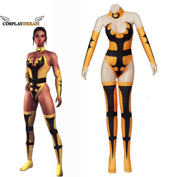 CosplayMortal Kombat Tanya Cosplay Kostüm Overall Schwarz Gelb Kampfanzug mit Handschuhen Strümpfe Sexy Tanya Bodysuit Mädchen Ninja AnzugCosplayCosplay