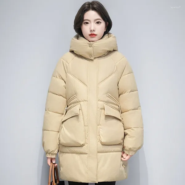 Casacos de trincheira femininos longos roupas de inverno com capuz 2023 estilo coreano grosso quente parkas mulher moda manga acolchoada jaquetas